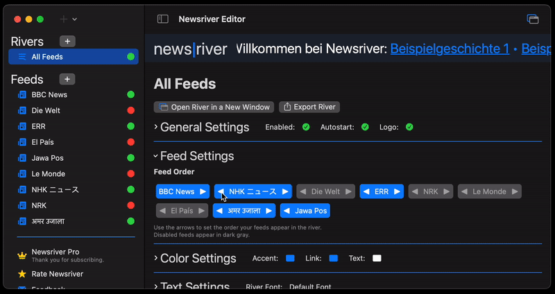 Newsriver Editing Feeds